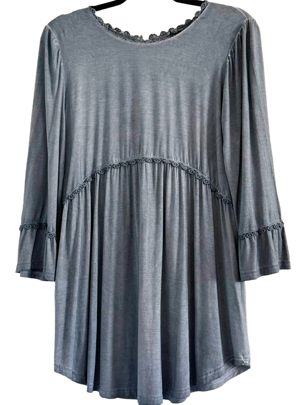 POL Blue Gray Lace-Trim Babydoll Tunic Large